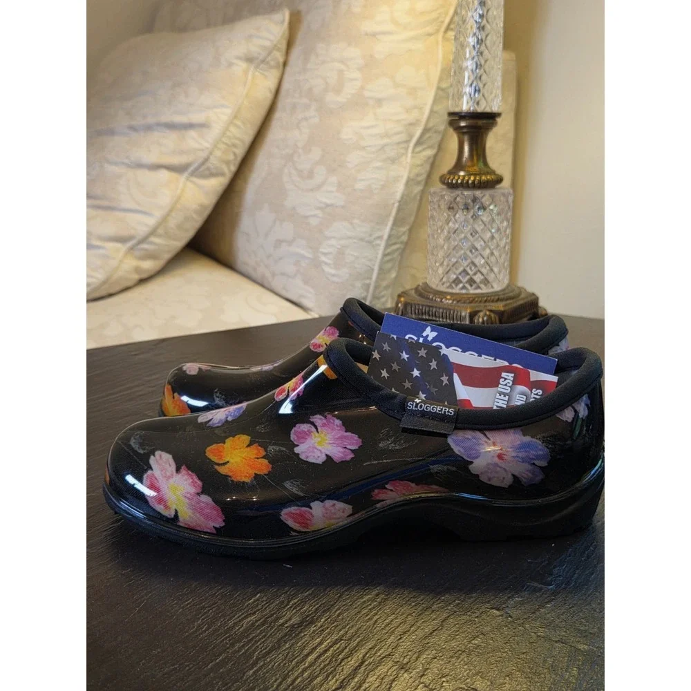NEW! Sloggers Wms Waterproof Bold Floral Garden Shoes Multi Pansy Sz 7 Made USA